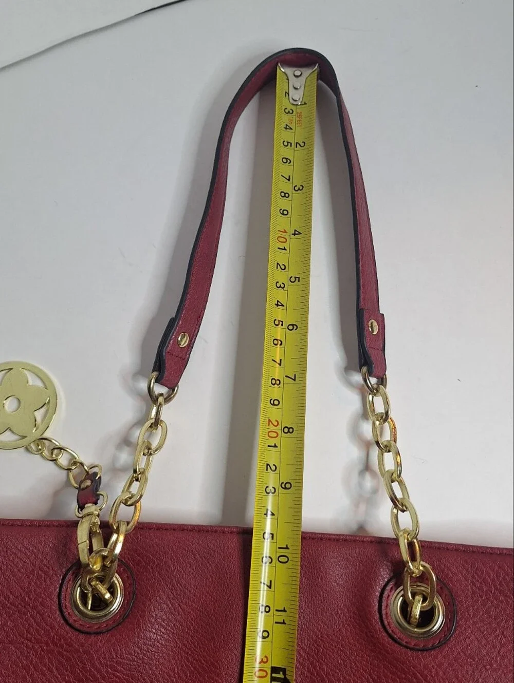 Bueno Red Faux Vegan Leather Shoulder Bag Gold Chain Strap Charm Medium Purse